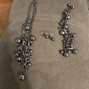 Paparazzi gunmetal ball and chain necklace, bracelet, and earrings set